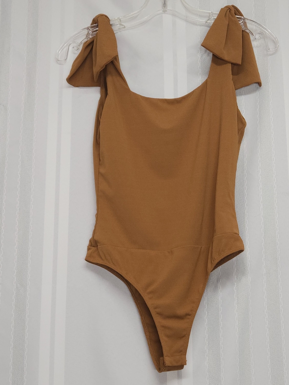 TCEC Tie-Strap One-Piece Bodysuit in Warm Caramel SIZE SMALL